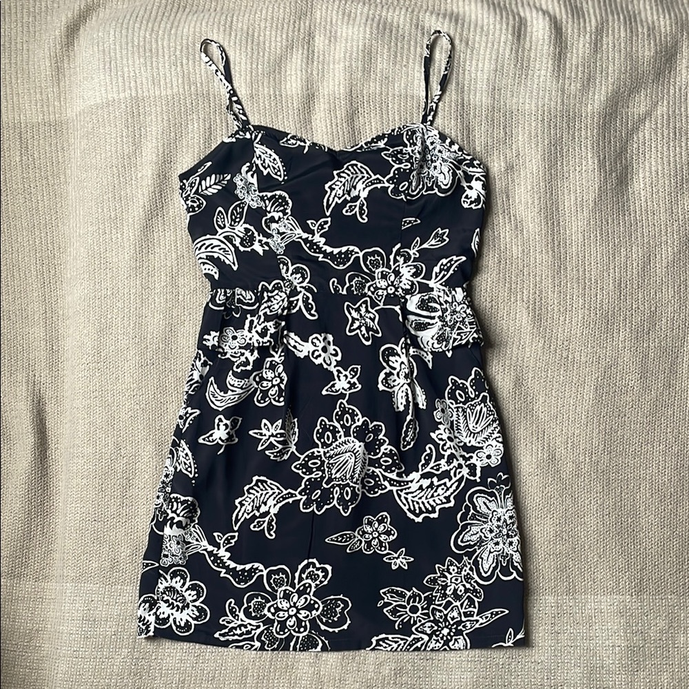 Navy Blue & White Floral Sleeveless Mini Sundress